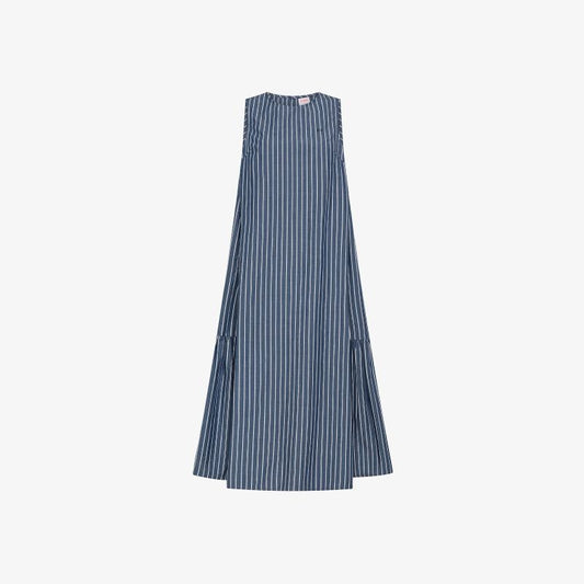 Abito in cotone a righe blu navy/bianco panna Sun68