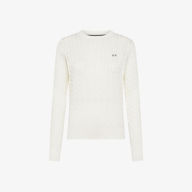 Maglia in cotone a trecce bianco panna Sun68