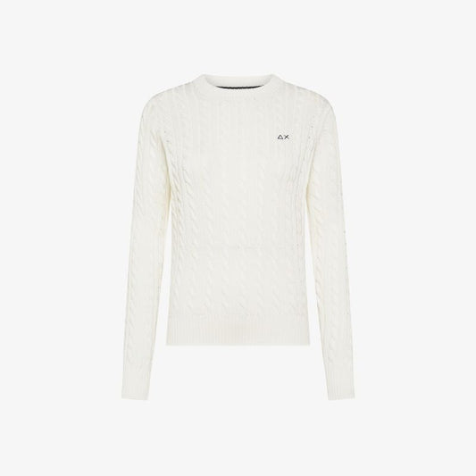 Maglia in cotone a trecce bianco panna Sun68