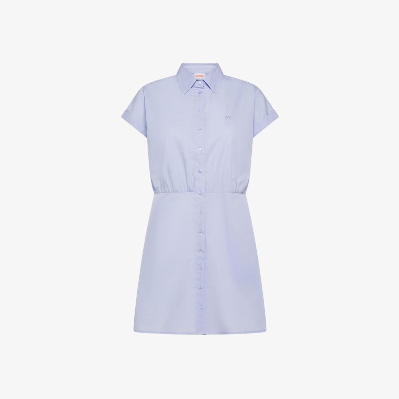 Abito corto chemisier in cotone azzurro Sun68