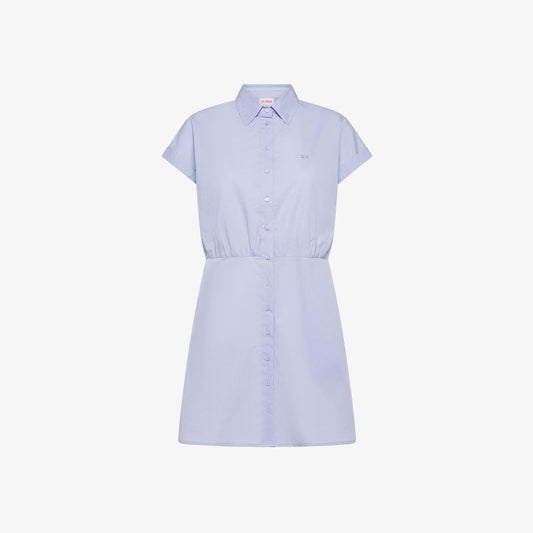 Abito corto chemisier in cotone azzurro Sun68
