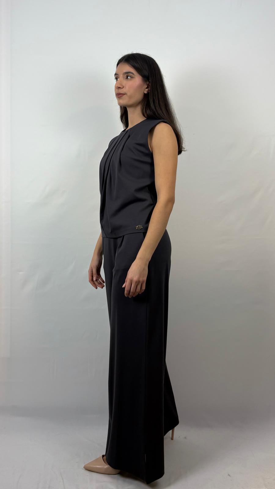 Top con pieghe allo scollo antracite Cafè Noir