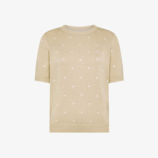 T-shirt in maglia di cotone a pois beige/rosa Sun68