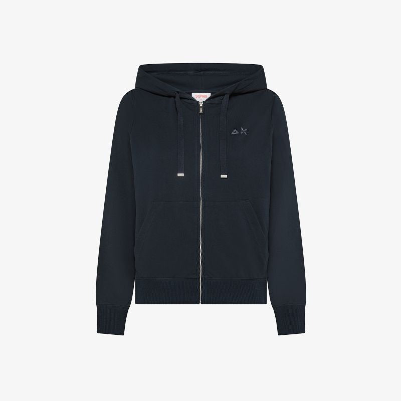 Felpa in piquet di cotone con zip blu navy Sun68