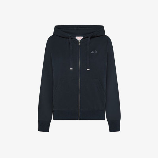 Felpa in piquet di cotone con zip blu navy Sun68
