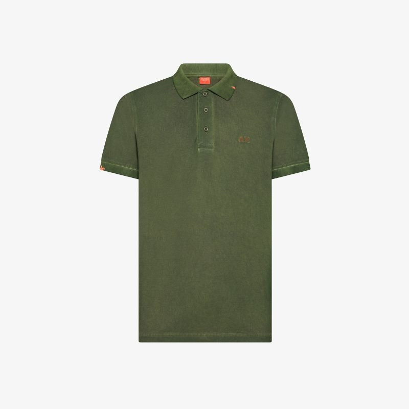 Polo con trattamento vintage in piquet di cotone verde scuro Sun68