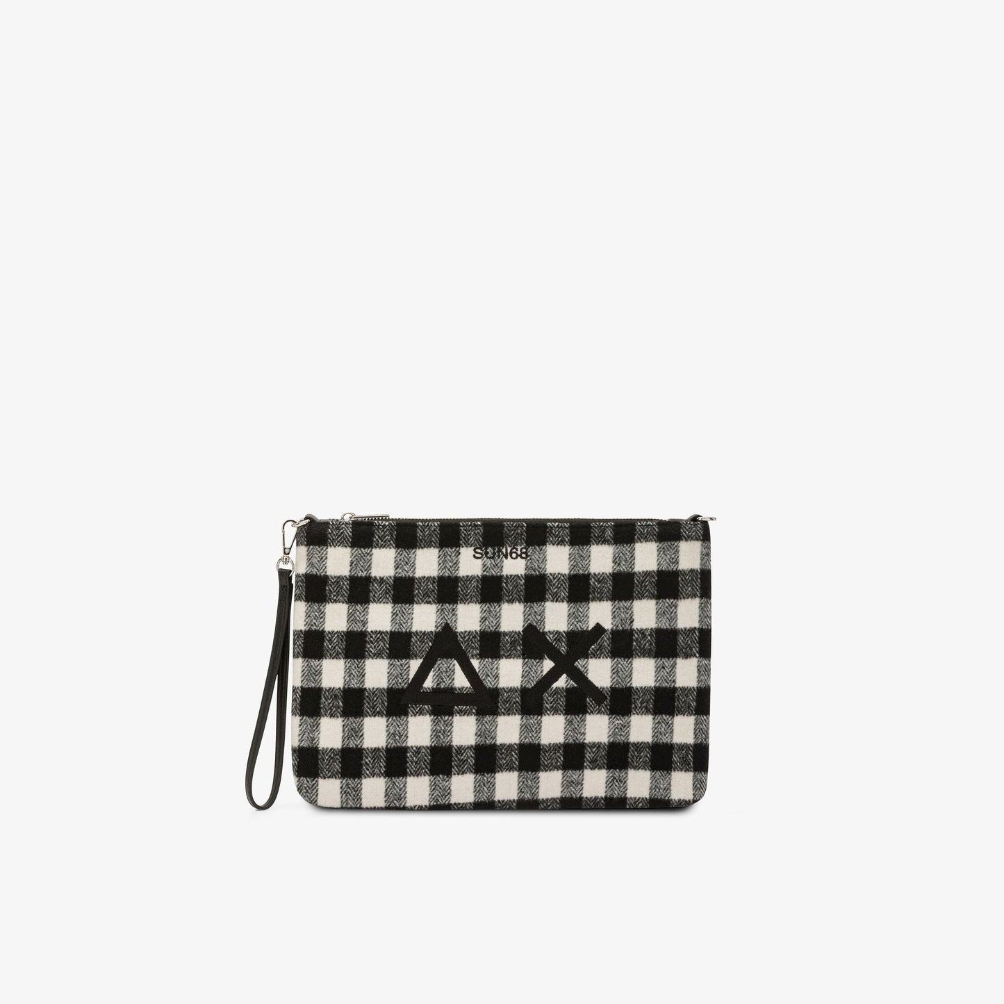 Pochette in lana check nero